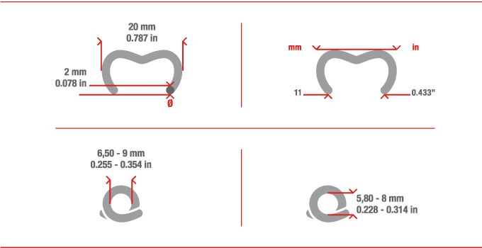 Measurements Hog Ring staple A20