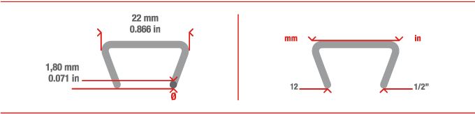 Measurements Hog Ring staple HR22