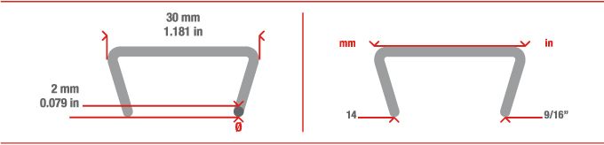 Measurements Hog Ring staple HR30