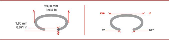 Measurements Hog Ring staple CL24 / RT23